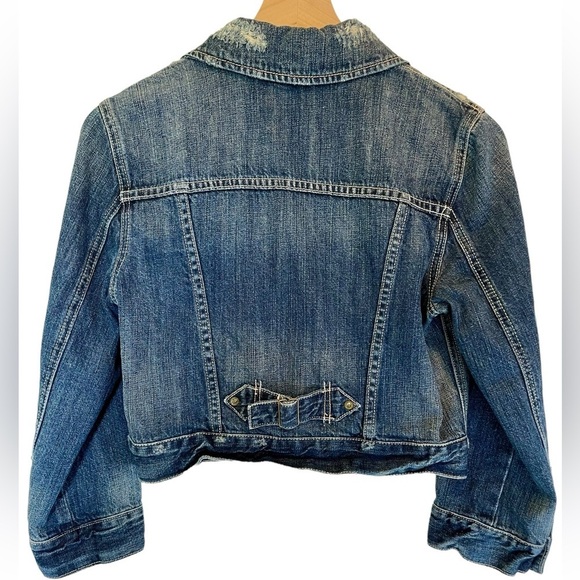 AMERICAN EAGLE Cropped Denim Jacket Medium Wash Women's Size M Distressed Jean - Picture 2 of 12